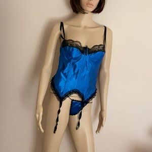 Bustier Corset Set Royal Blue Satin and Lace